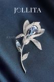  Trâm cài áo hoa tulip đính đá pha lê xanh blue cao cấp sang trọng 