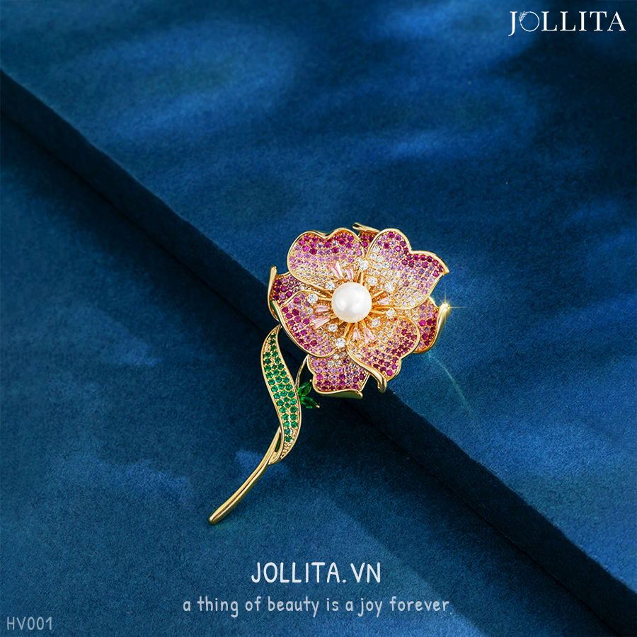  Trâm cài áo đóa hoa dát đá hồng tinh tế thanh lịch 