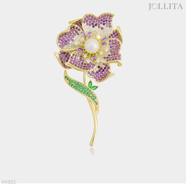  Trâm cài áo đóa hoa dát đá tím tinh tế thanh lịch 