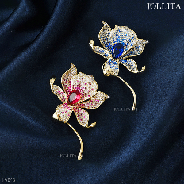  Trâm cài áo hoa lily đính đá thiên thanh sang trọng 