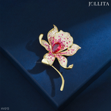  Trâm cài áo hoa lily đính đá hồng thanh lịch sang trọng 