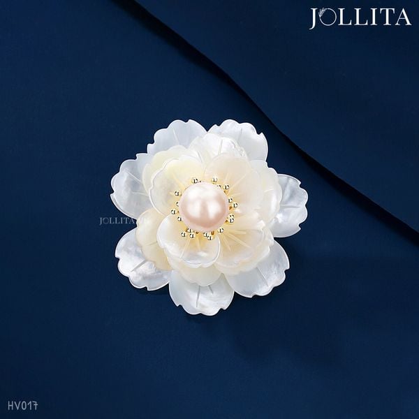  Trâm cài áo hoa mẫu đơn khảm xà cừ đính ngọc trai thanh lịch cao cấp 