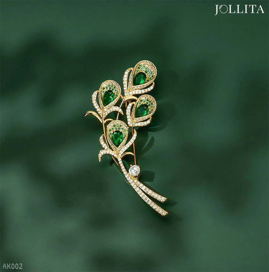  Trâm cài áo lông phượng hoàng đính đá pha lê xanh cao cấp 