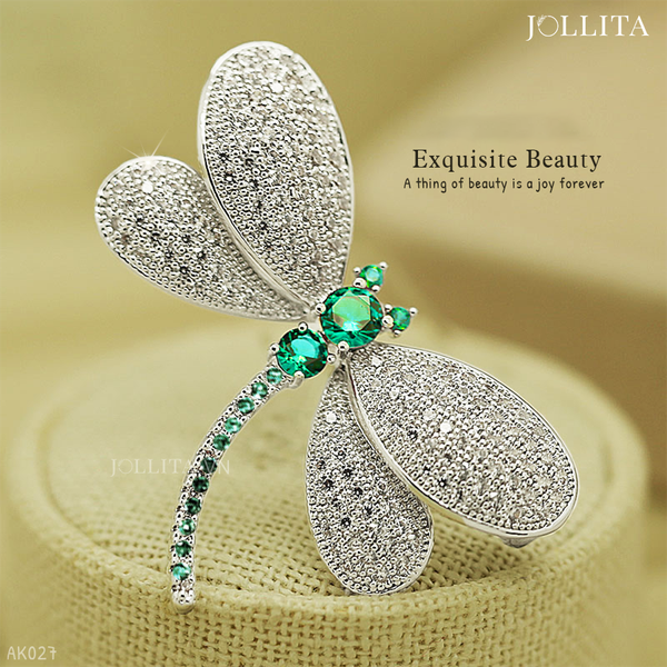  Trâm cài áo chuồn chuồn dát đá bạch kim tinh tế thanh lịch 