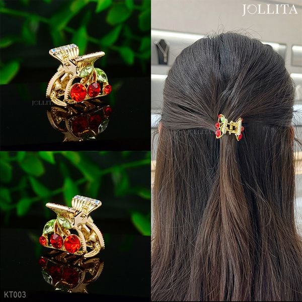  Kẹp tóc càng cua nhỏ đính đá quả cherry tinh tế thanh lịch 