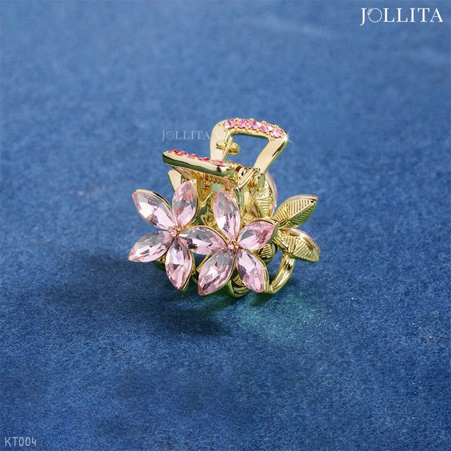  Kẹp tóc càng cua nhỏ chùm hoa đính đá hồng tinh tế thanh lịch 