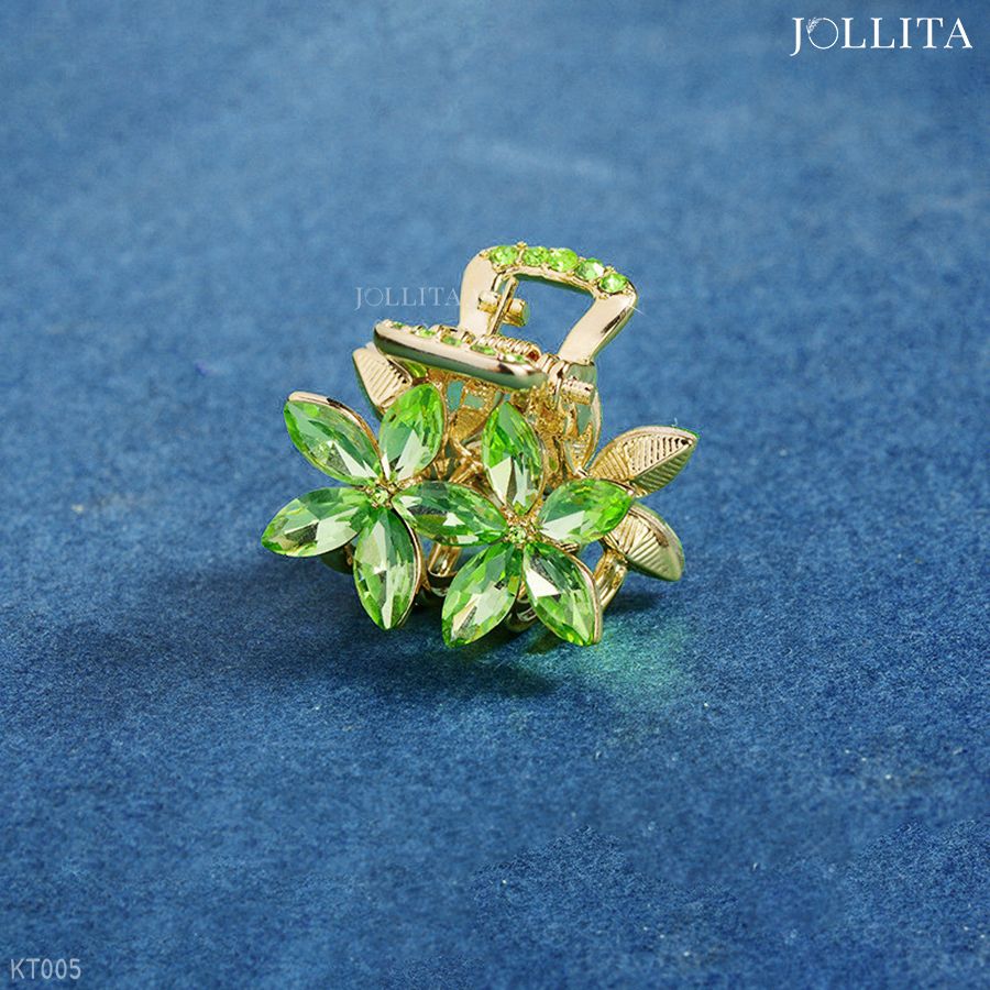  Kẹp tóc càng cua nhỏ chùm hoa đính đá xanh tinh tế thanh lịch 