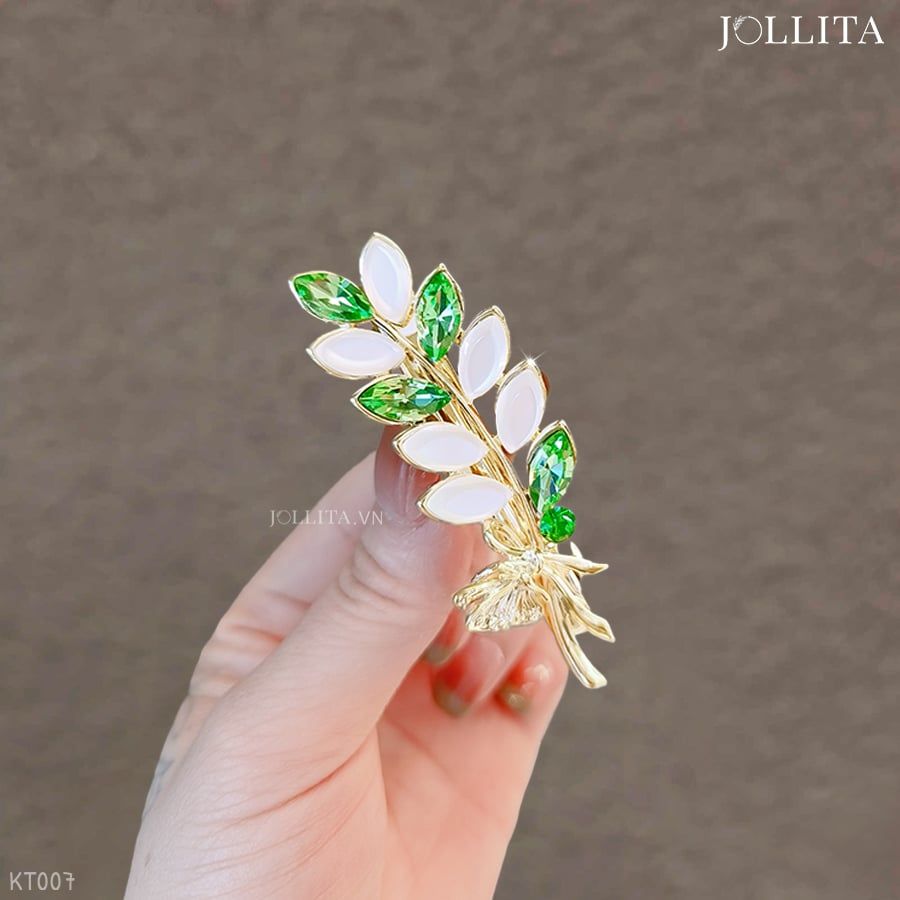  Kẹp tóc bấm nhánh lúa đính đá xanh ngọc thanh lịch tinh tế 
