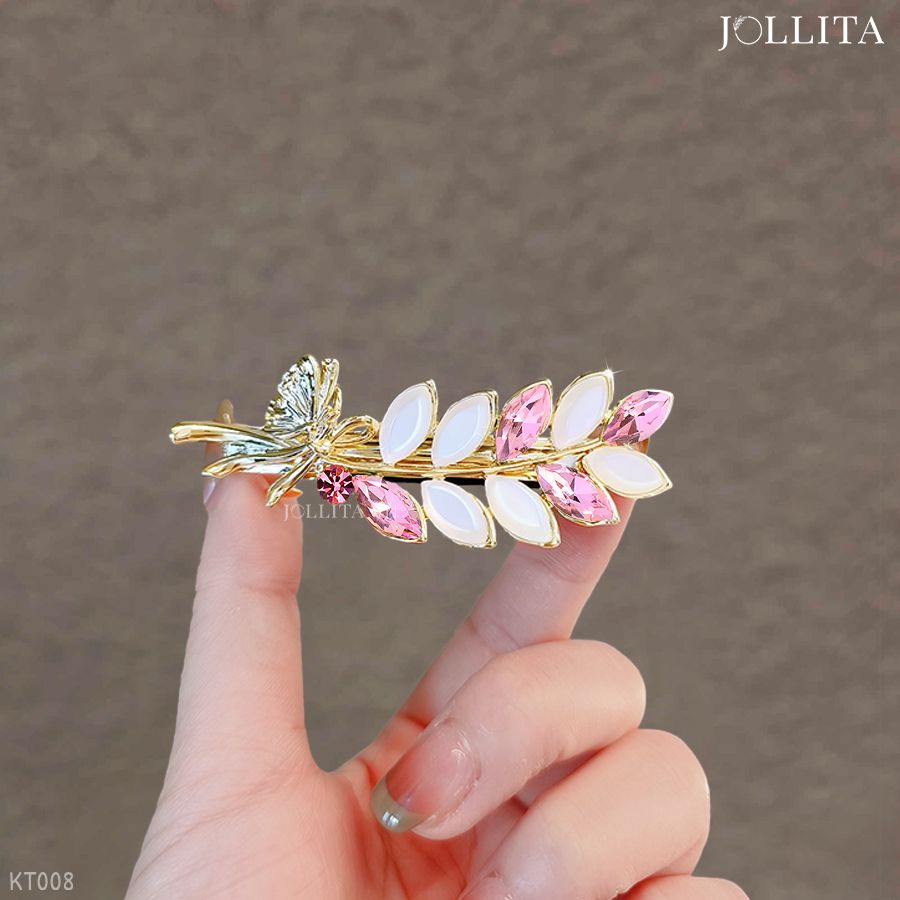  Kẹp tóc bấm nhánh lúa đính đá hồng thanh lịch tinh tế 