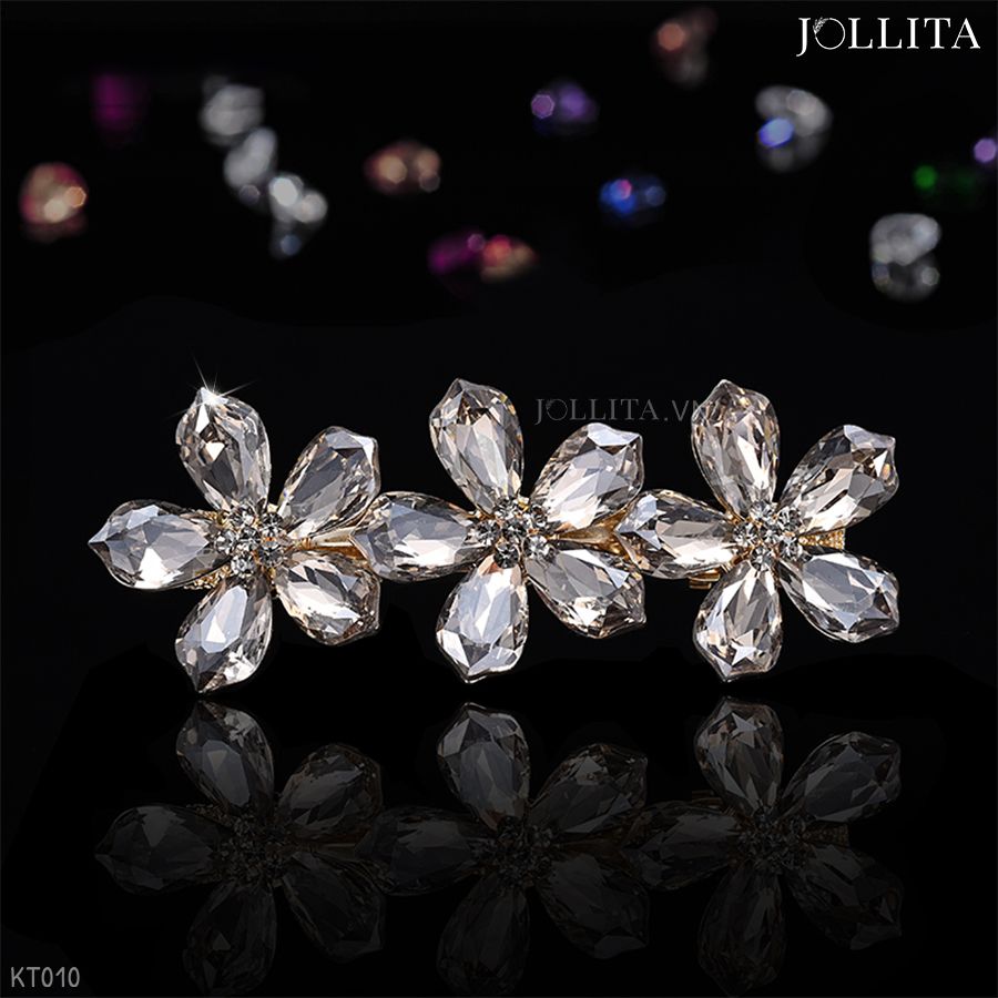  Kẹp tóc bấm nhành hoa đính đá pha lê xám cao cấp sang trọng 