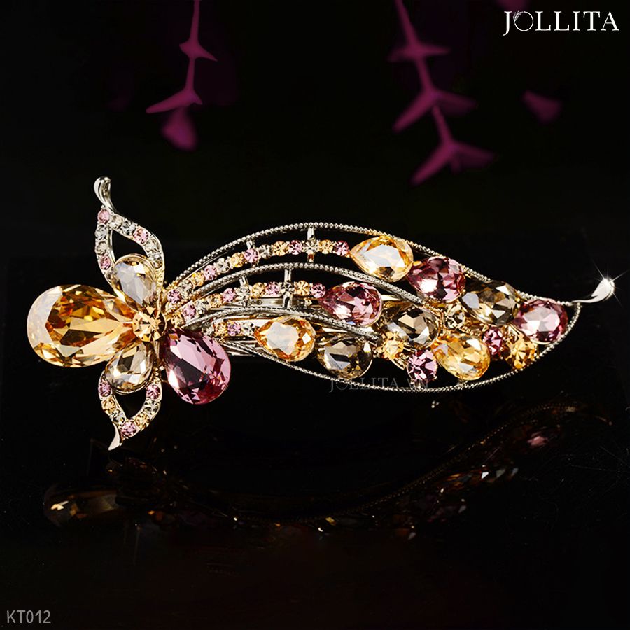  Kẹp tóc bấm đóa hoa đính đá pha lê tím cao cấp sang trọng 