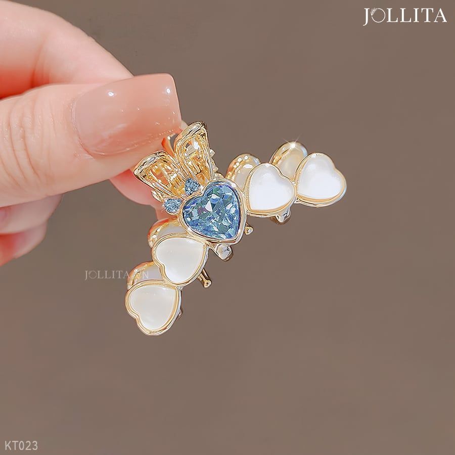  Kẹp tóc càng cua nhỏ đính trái tim blue tinh tế thanh lịch 