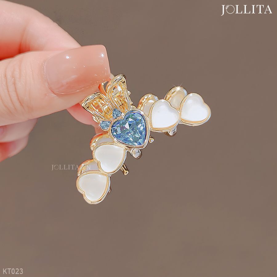  Kẹp tóc càng cua nhỏ đính trái tim blue tinh tế thanh lịch 