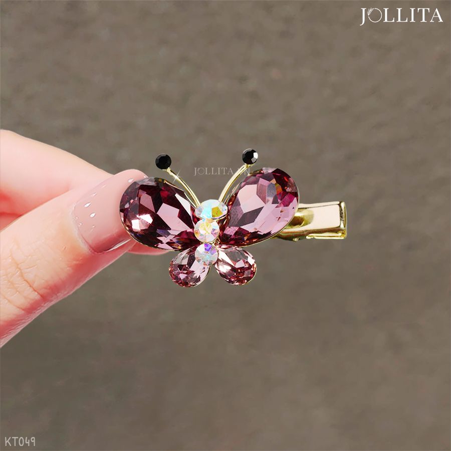  Kẹp tóc mái bướm đính đá pha lê tím cao cấp 