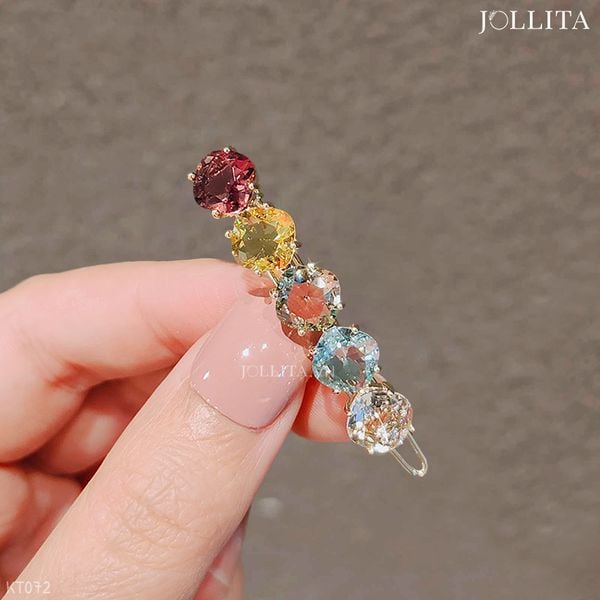  Kẹp tóc mái chùm hạt pha lê sắc màu sang trọng 