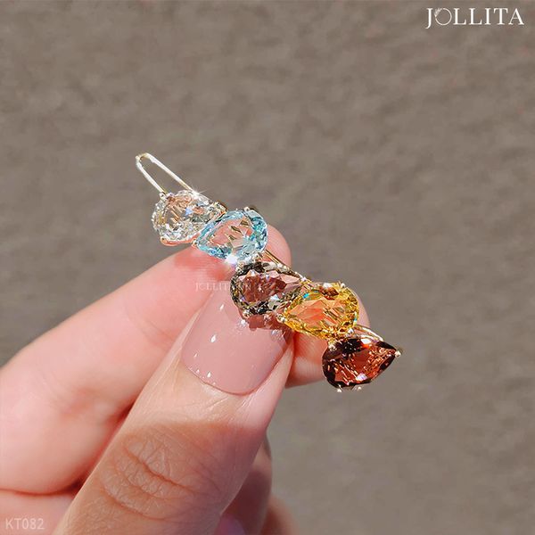  Kẹp tóc mái chùm hạt pha lê sắc màu tinh tế 