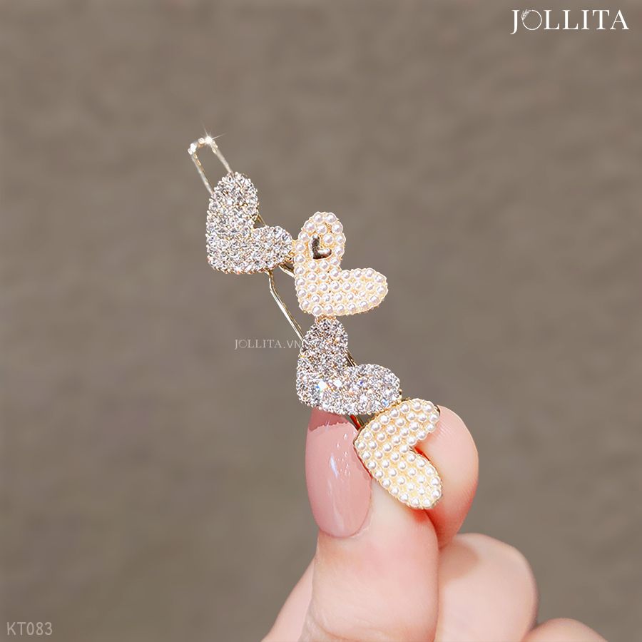  Kẹp tóc mái chuỗi trái tim đính ngọc trai thanh lịch 