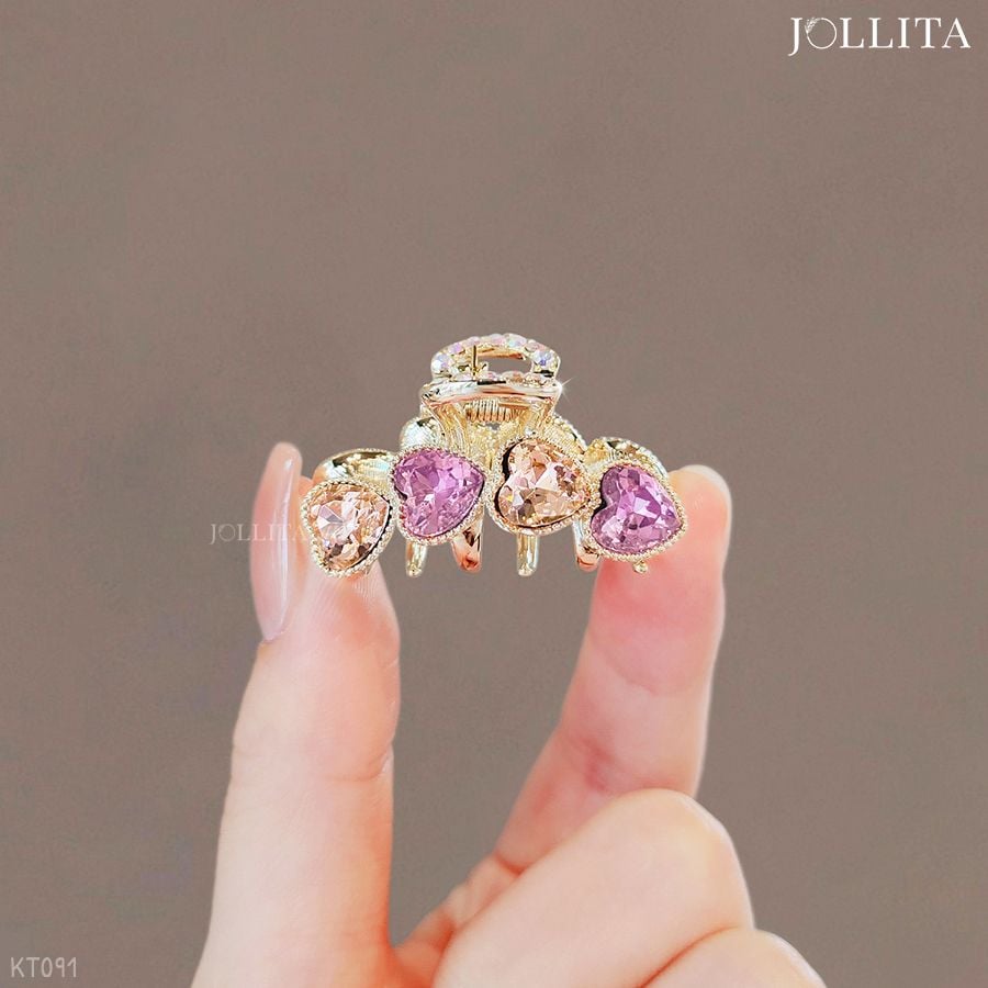  Kẹp tóc càng cua đính trái tim pha lê tím sang trọng 