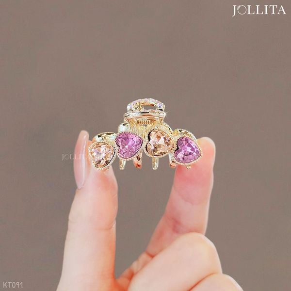  Kẹp tóc càng cua đính trái tim pha lê tím sang trọng 