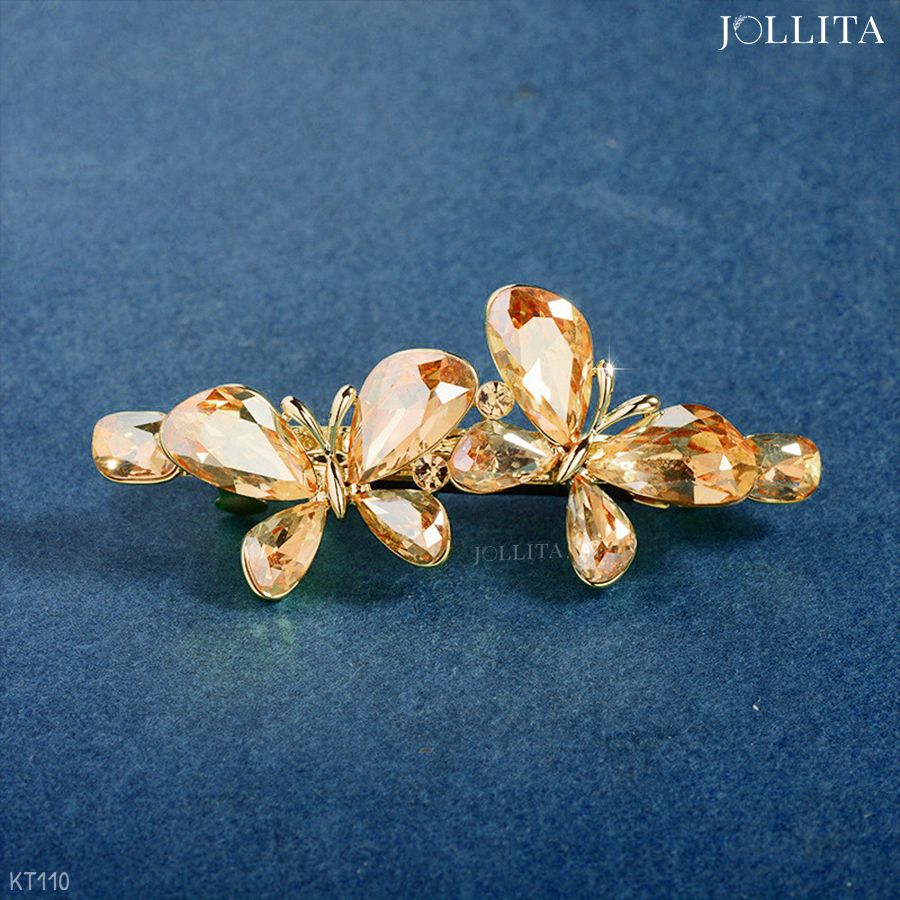  Kẹp tóc bấm cặp bướm đính đá pha lê vàng cao cấp 