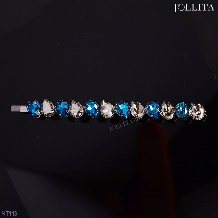  Kẹp tóc mái chùm hạt pha lê xanh blue cao cấp 