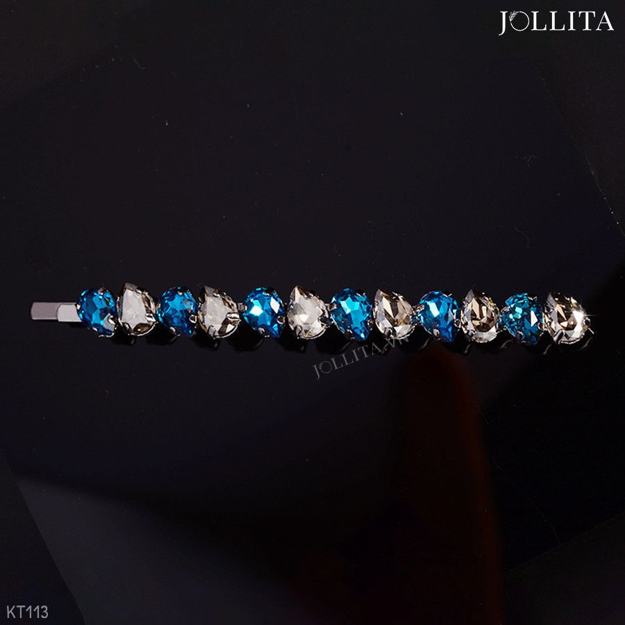  Kẹp tóc mái chùm hạt pha lê xanh blue cao cấp 