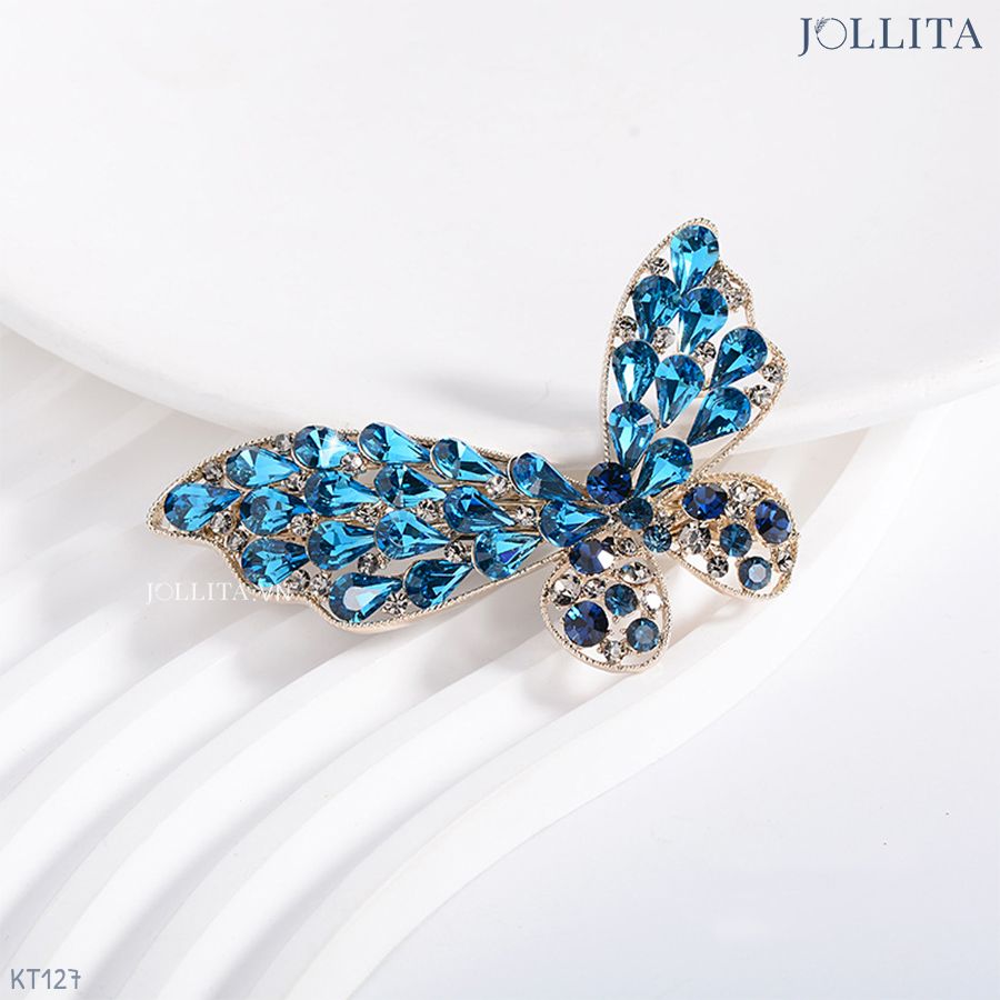  Kẹp tóc bấm bướm thuỷ tinh đính đá xanh blue cao cấp sang trọng 