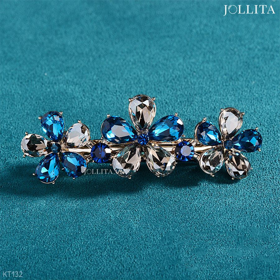  Kẹp tóc bấm hoa đính đá xanh đen lấp lánh kiêu sa 