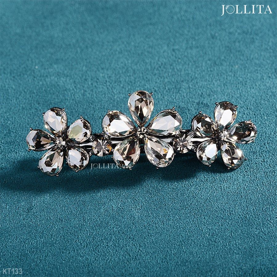  Kẹp tóc bấm hoa đính đá đen lấp lánh kiêu sa 