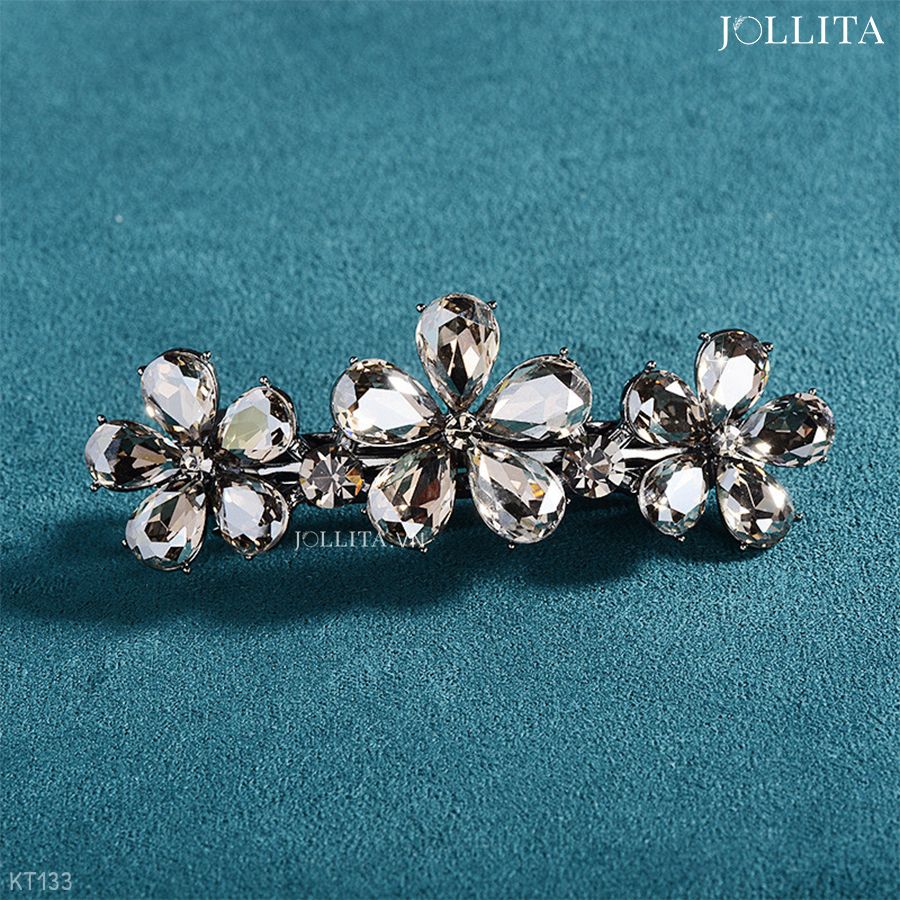  Kẹp tóc bấm hoa đính đá đen lấp lánh kiêu sa 