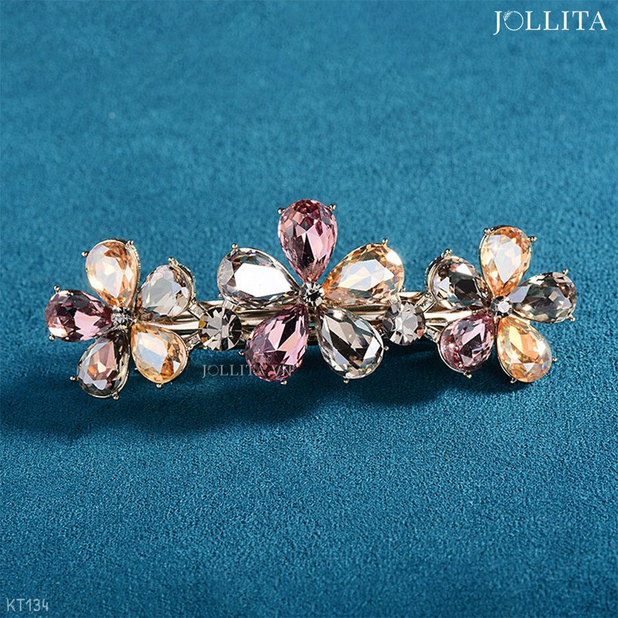  Kẹp tóc bấm hoa đính đá tím lấp lánh kiêu sa 