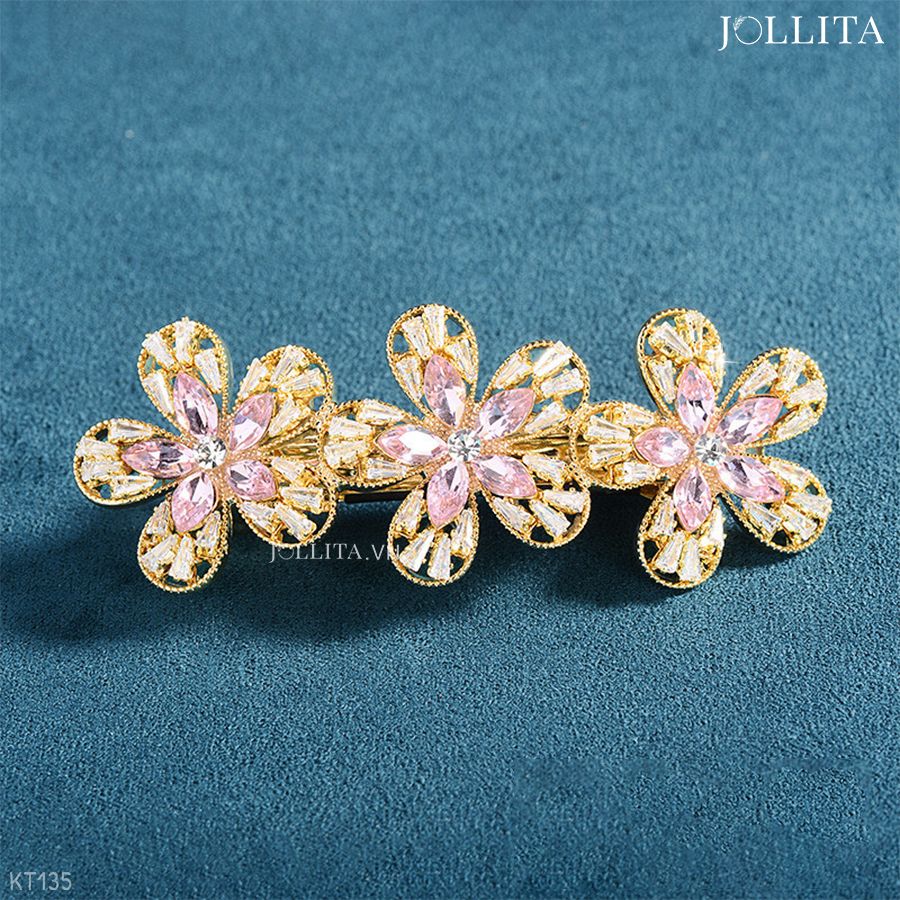  Kẹp tóc bấm hoa anh đào đính đá hồng nhẹ nhàng thanh lịch 