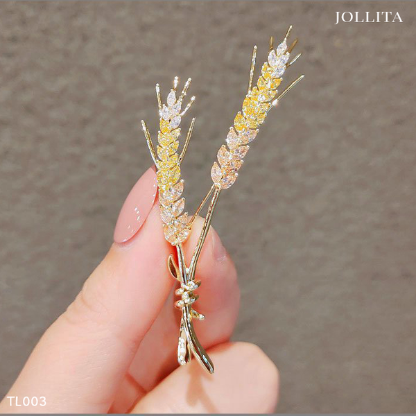  Trâm cài áo vest nhành lúa vàng thanh lịch đính đá zircon cao cấp 