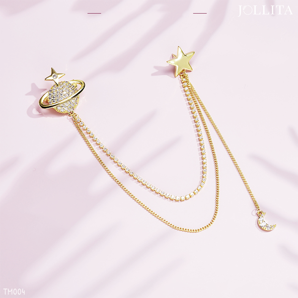  Ghim cài áo vest mặt trăng liên hành tinh dát đá zircon sang trọng 