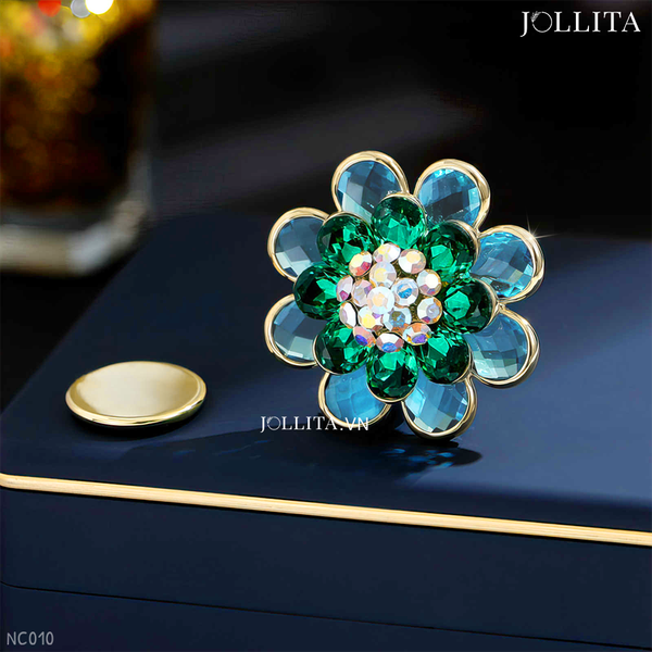  Cài áo nam châm đóa hoa pha lê xanh cao cấp 