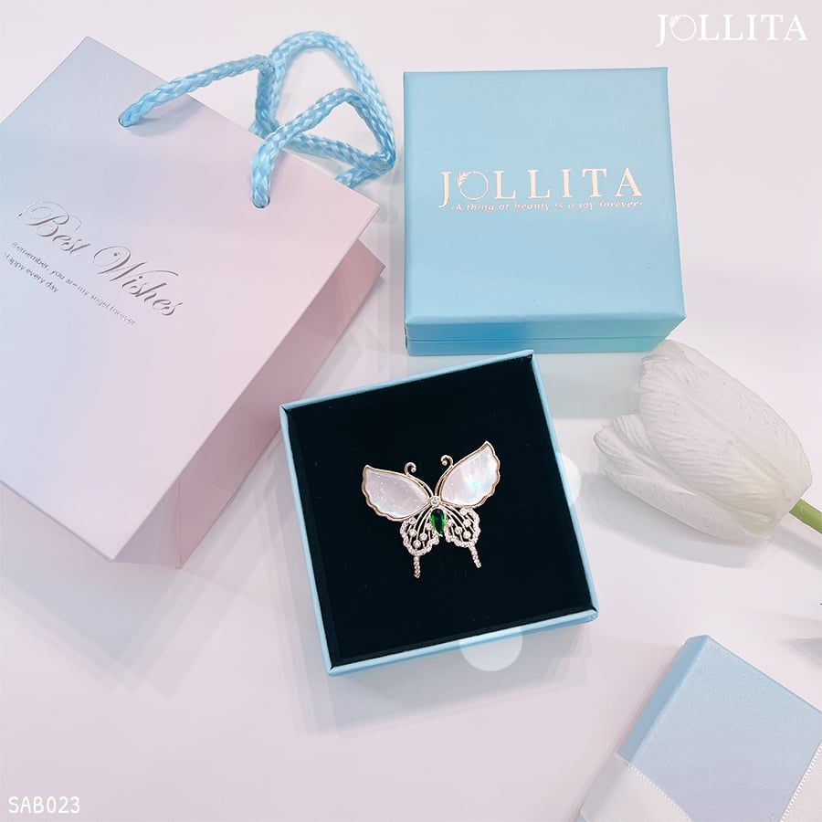 Set quà tặng 20/10 cài áo bướm xà xừ đính đá xanh thanh lịch 