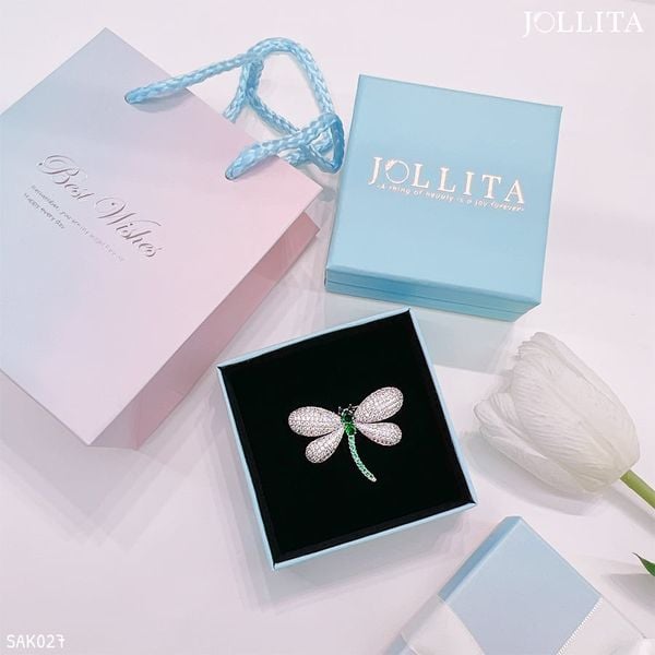  Set quà tặng 20/10 cài áo chuồn chuồn dát đá bạch kim tinh tế thanh lịch 