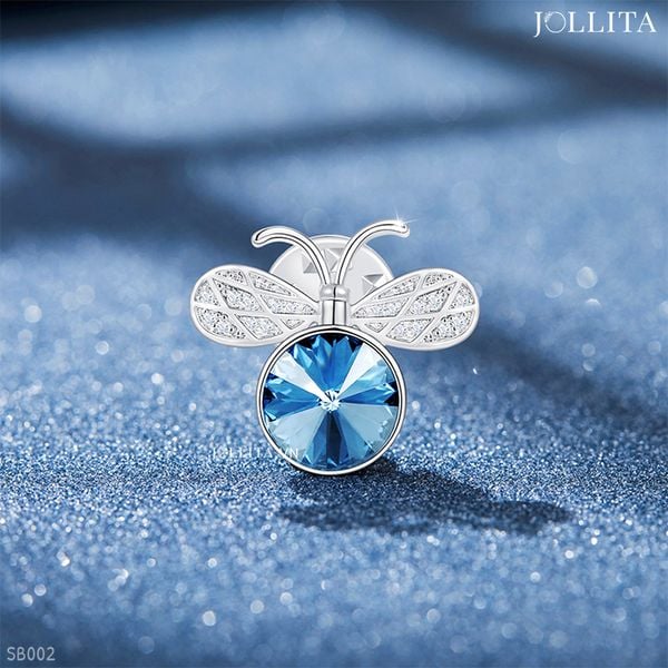  Pin cài áo ong đính đá pha lê xanh blue cao cấp sang trọng 