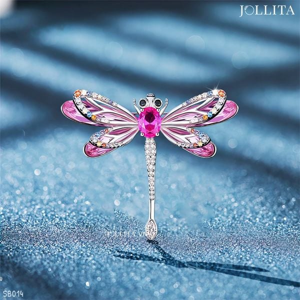  Trâm cài áo chuồn chuồn đính đá pha lê hồng cao cấp sang trọng 