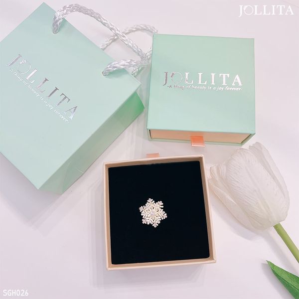  Set quà tặng 20/10 cài áo bông tuyết xoay dát đá vàng cao cấp 