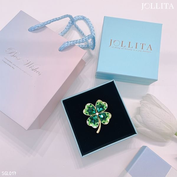  Set quà tặng cài áo cỏ 4 lá đính đá xanh cao cấp 