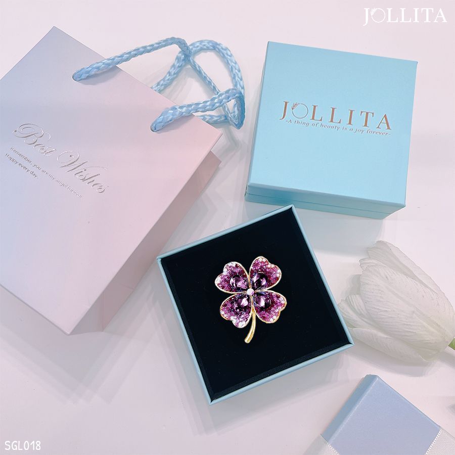  Set quà tặng cài áo cỏ 4 lá đính đá tím cao cấp 