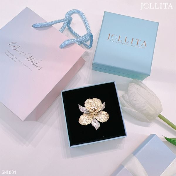  Set quà tặng cài áo Hoa Lan vàng đính đá sang trọng cao cấp 