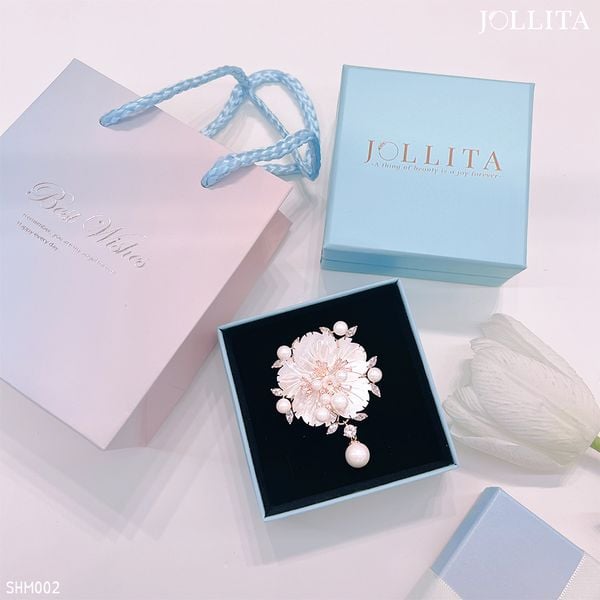  Set quà tặng cài áo hoa nhài đính ngọc trai sang trọng 
