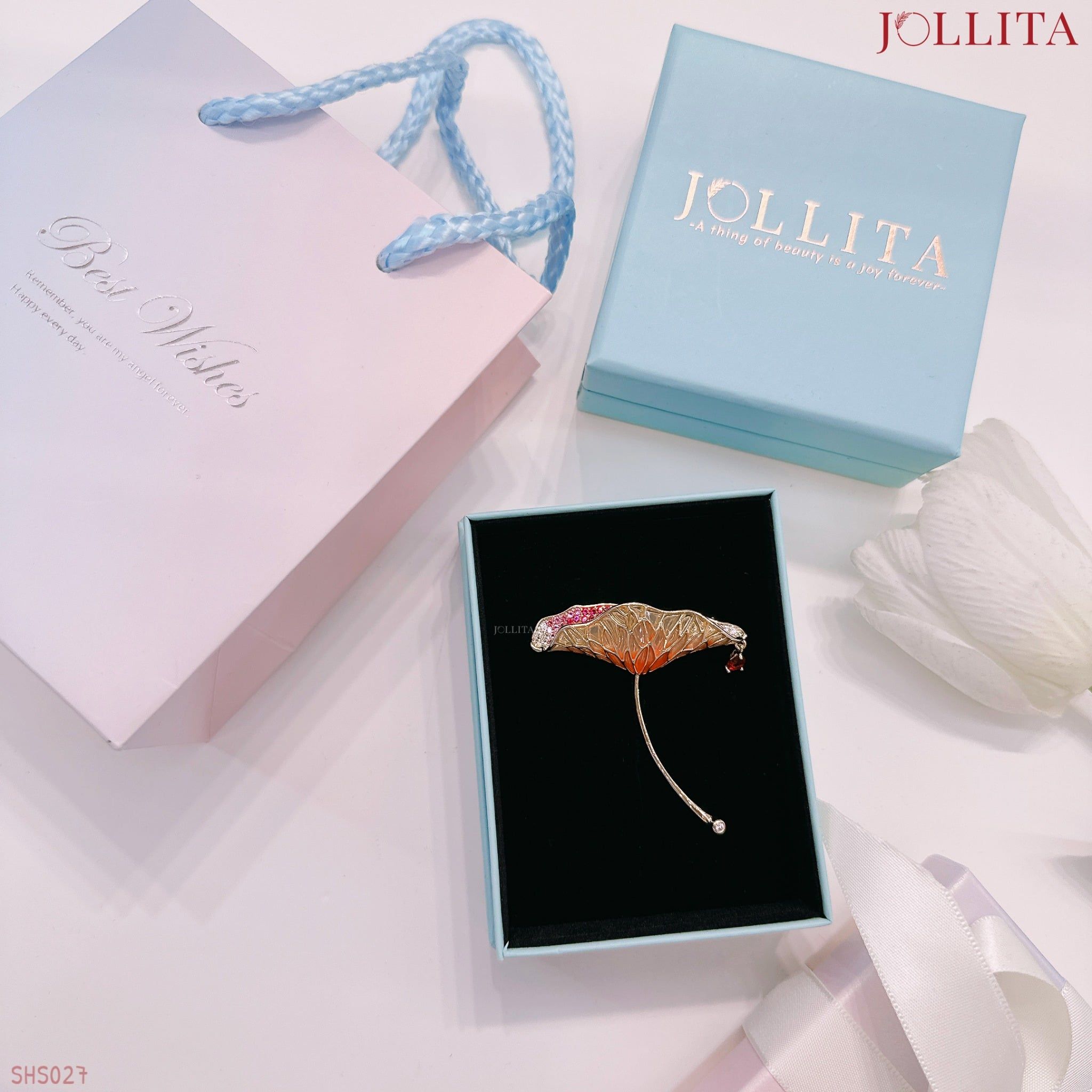  Set quà tặng cài áo lá sen hồng thanh lịch tinh tế 