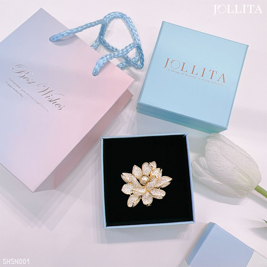  Set quà tặng cài áo Hoa sen vàng đính ngọc trai sang trọng 