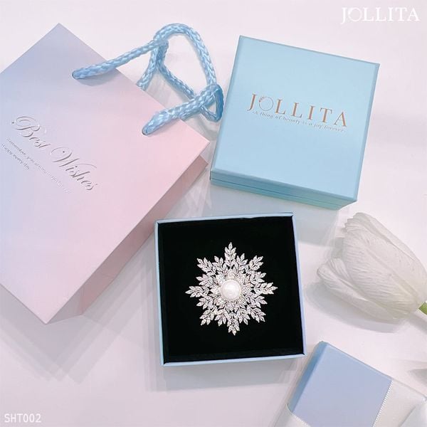  Set quà tặng cài áo bông tuyết đính ngọc trai cao cấp 