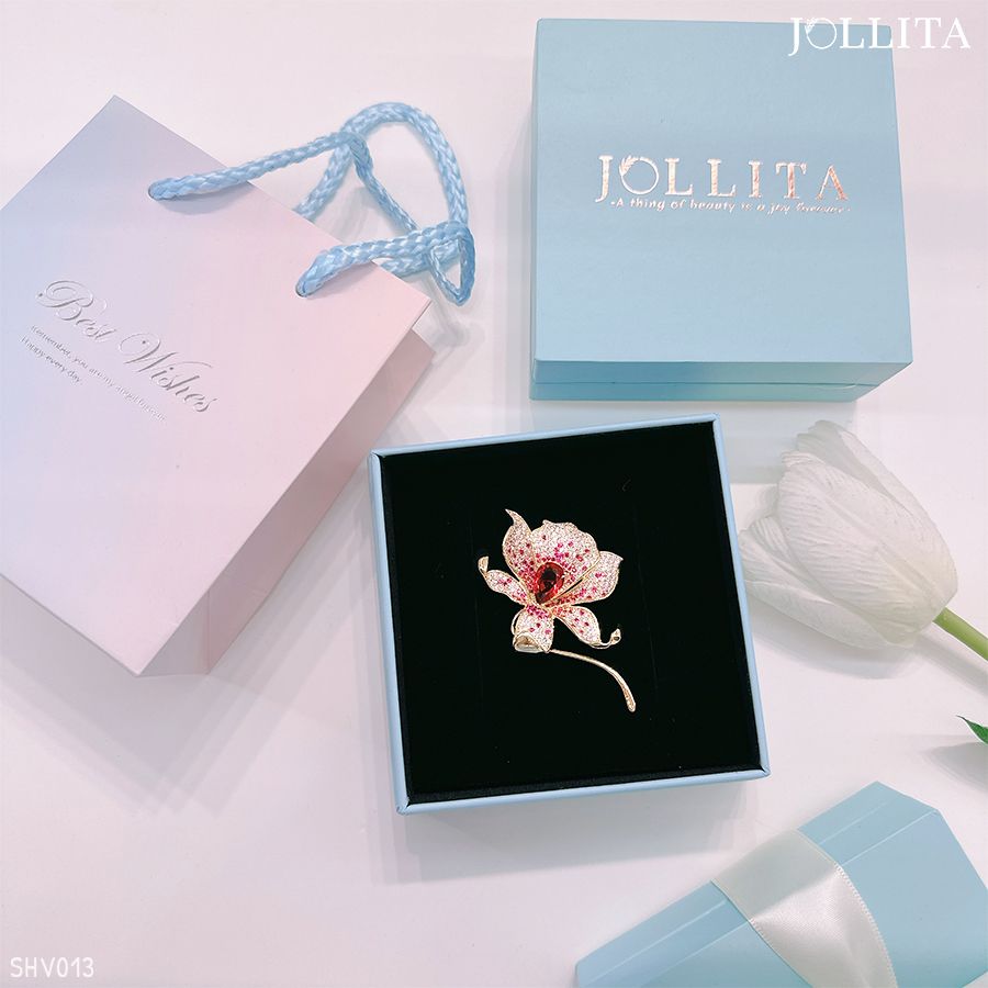  Set quà tặng cài áo hoa lily đính đá hồng thanh lịch sang trọng 