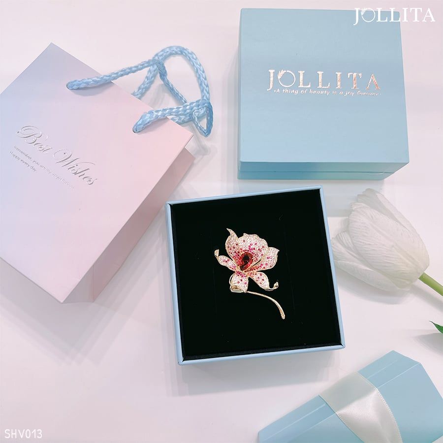  Set quà tặng cài áo hoa lily đính đá hồng thanh lịch sang trọng 