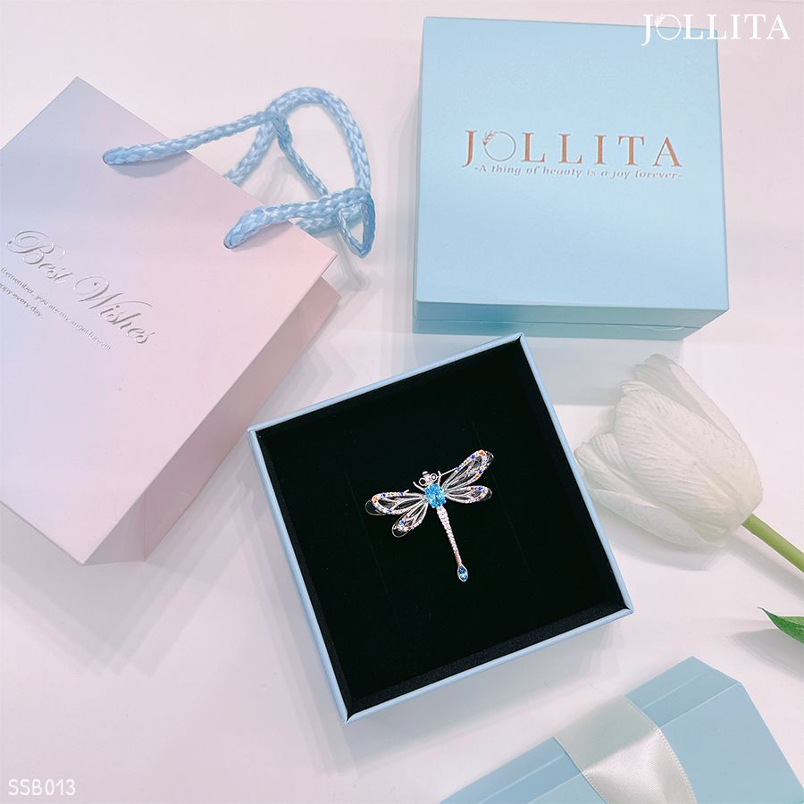  Set quà tặng cài áo chuồn chuồn đính đá pha lê xanh blue cao cấp sang trọng 